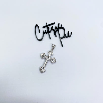 Moissanite Trefoil Cross Pendant | Rhodium-Plated Sterling Silver | Certificate Included