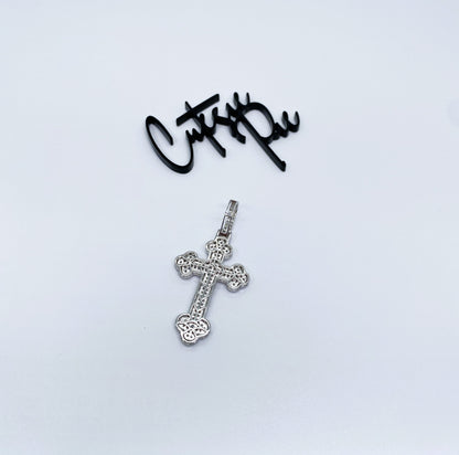 Moissanite Fleur-de-Lis Cross Pendant | Rhodium-Plated Sterling Silver | Certificate Included