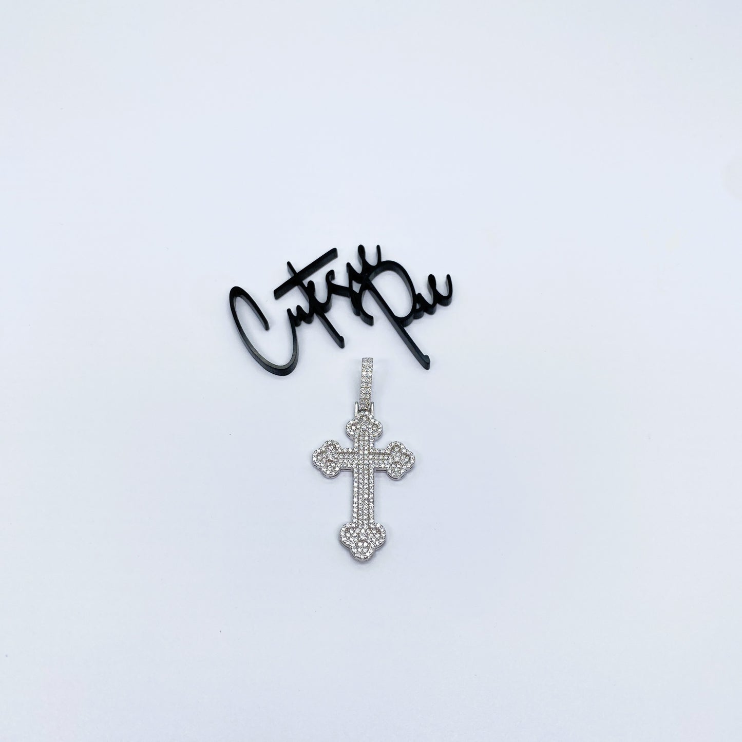 Moissanite Fleur-de-Lis Cross Pendant | Rhodium-Plated Sterling Silver | Certificate Included