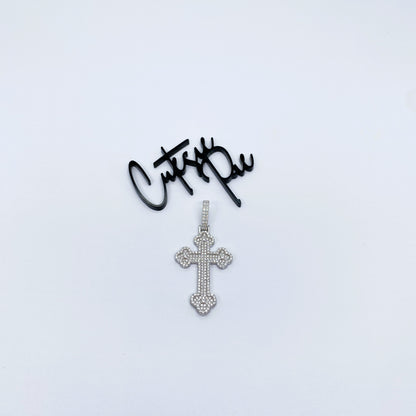 Moissanite Fleur-de-Lis Cross Pendant | Rhodium-Plated Sterling Silver | Certificate Included