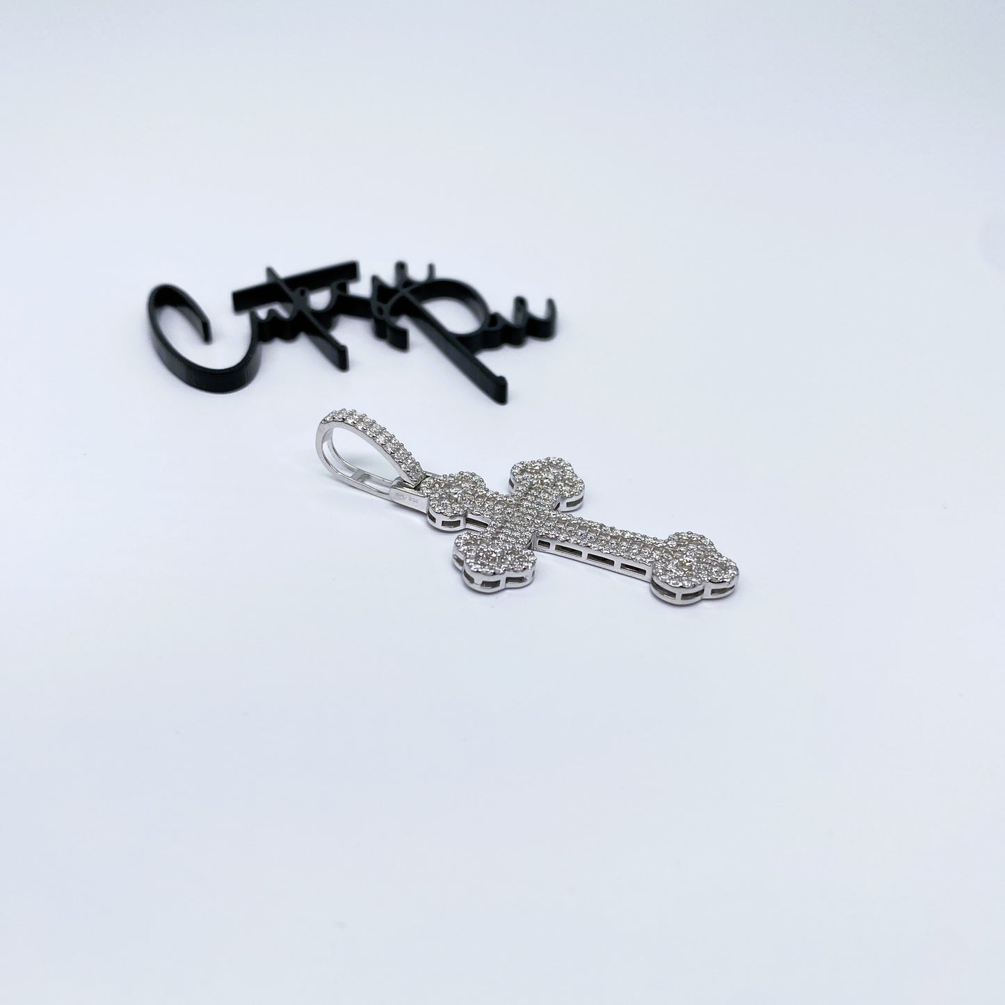 Moissanite Fleur-de-Lis Cross Pendant | Rhodium-Plated Sterling Silver | Certificate Included