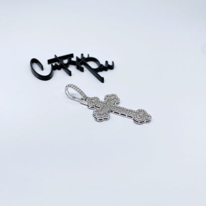 Moissanite Fleur-de-Lis Cross Pendant | Rhodium-Plated Sterling Silver | Certificate Included