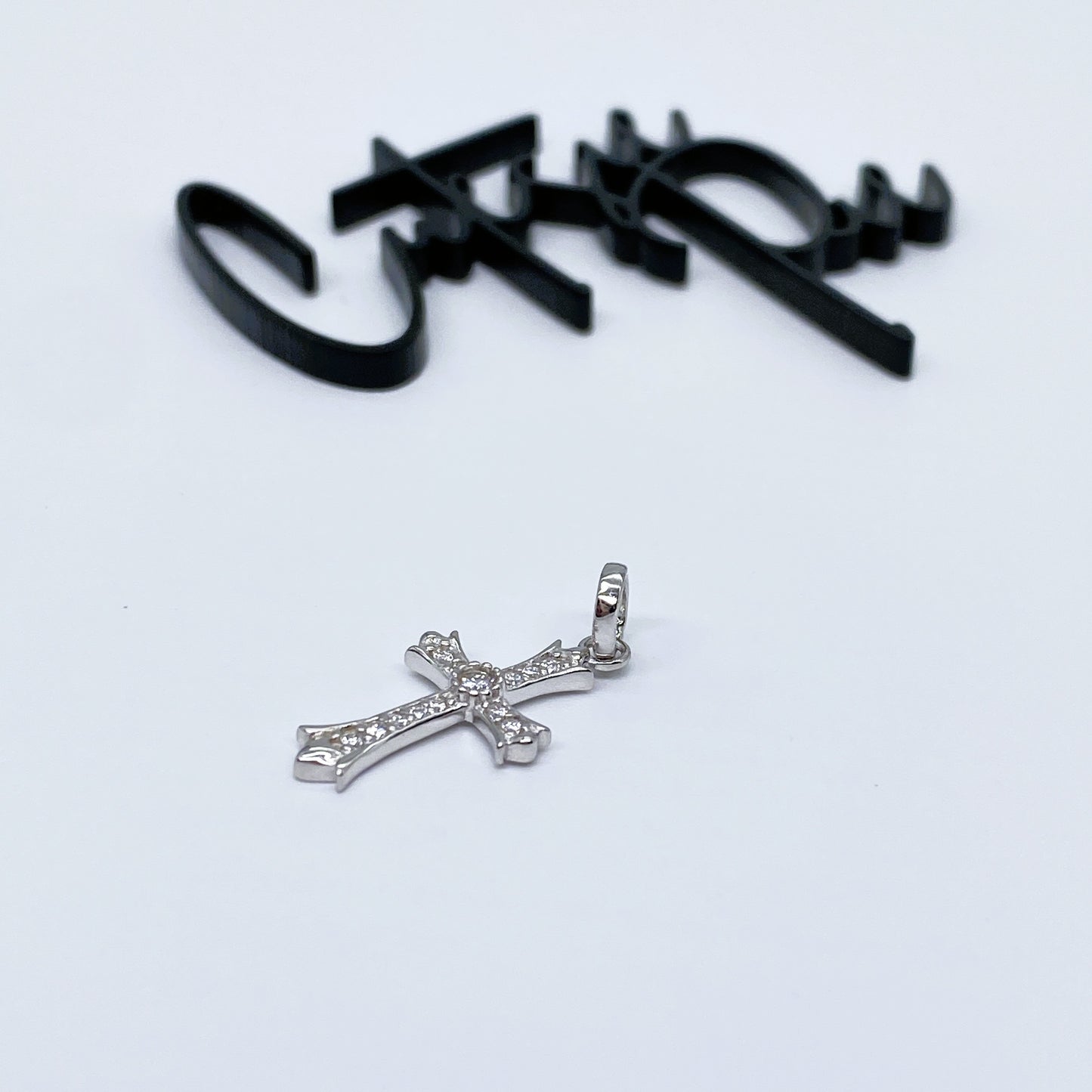 Moissanite Grace Cross Pendant | Rhodium-Plated Sterling Silver | Certificate Included