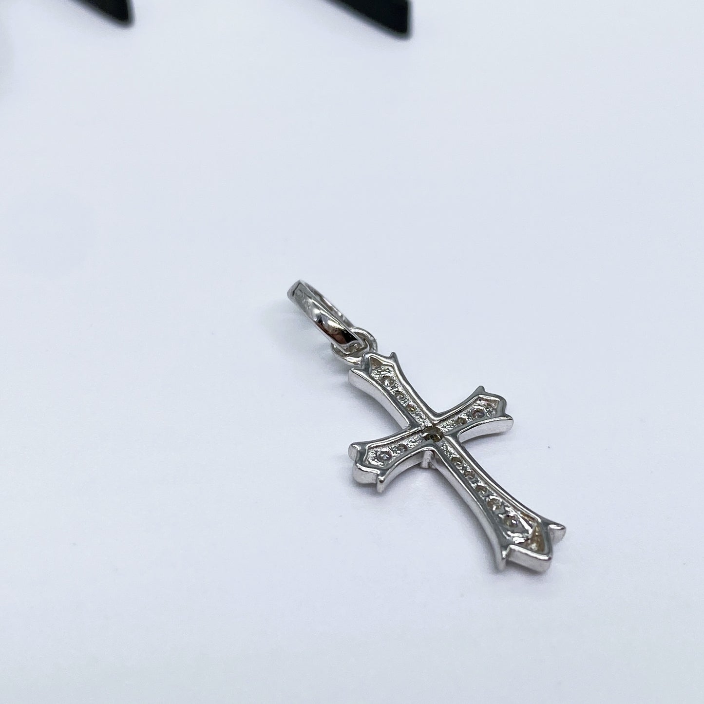 Moissanite Grace Cross Pendant | Rhodium-Plated Sterling Silver | Certificate Included