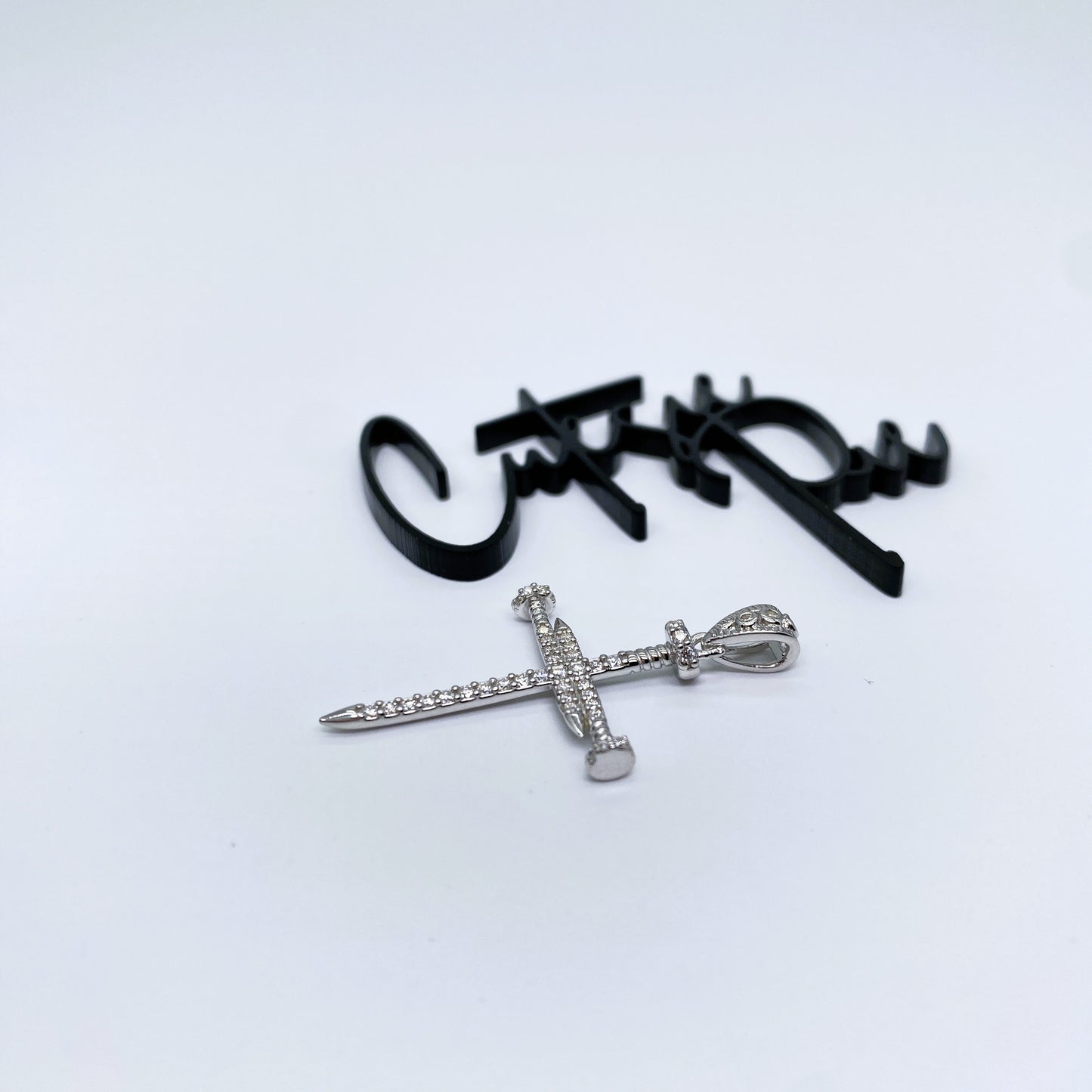 Moissanite Forged Cross Pendant | Rhodium-Plated Sterling Silver | Certificate Included