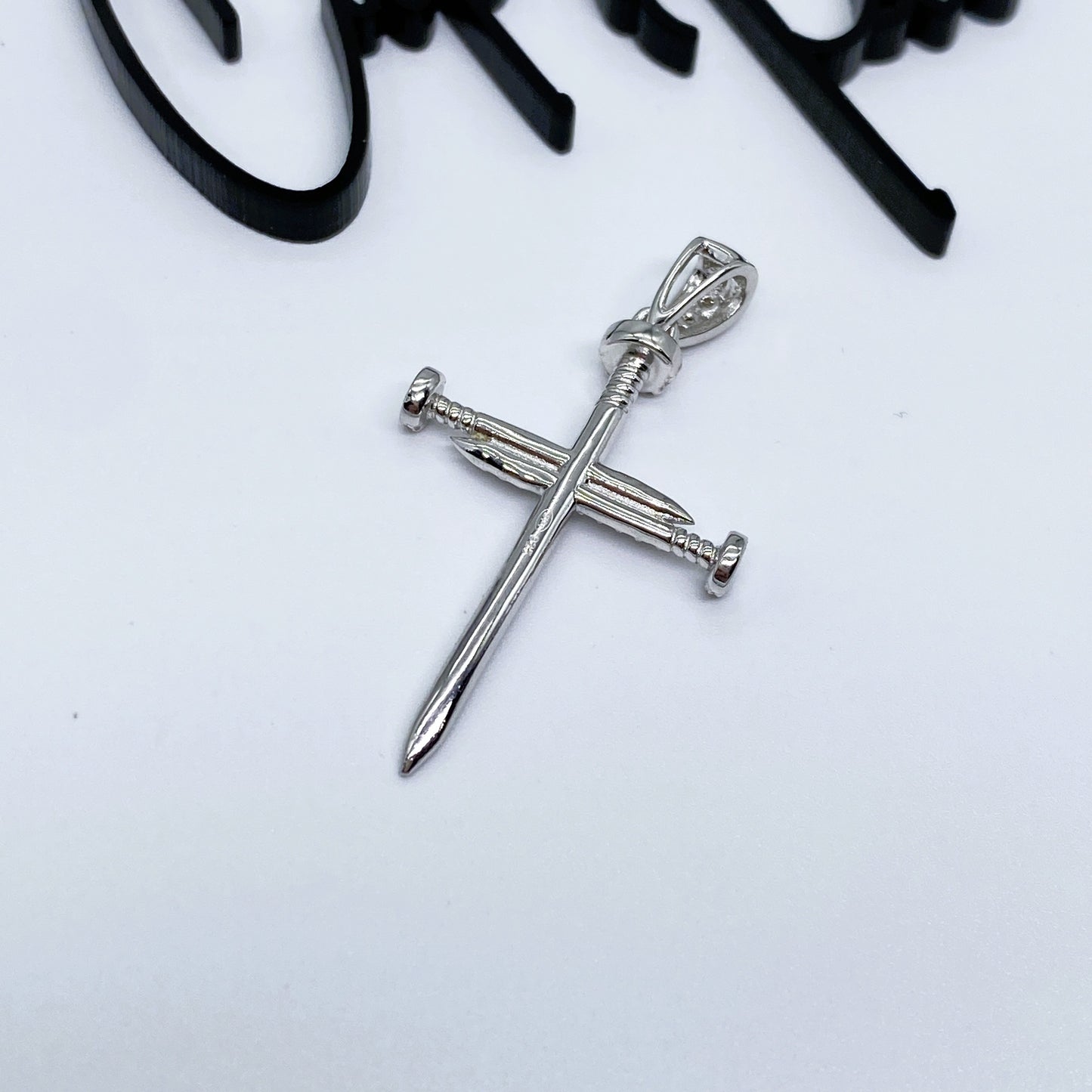 Moissanite Forged Cross Pendant | Rhodium-Plated Sterling Silver | Certificate Included