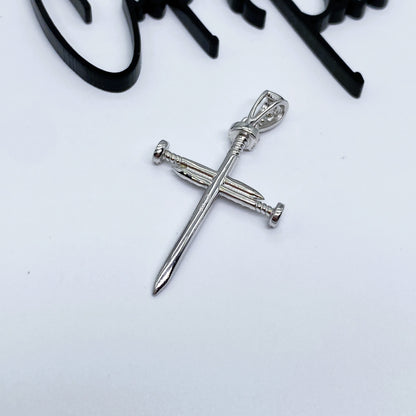 Moissanite Forged Cross Pendant | Rhodium-Plated Sterling Silver | Certificate Included
