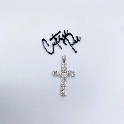 Moissanite Icy Cross Pendant | 31.2MM × 44.5MM | Rhodium-Plated Sterling Silver | Certificate Included