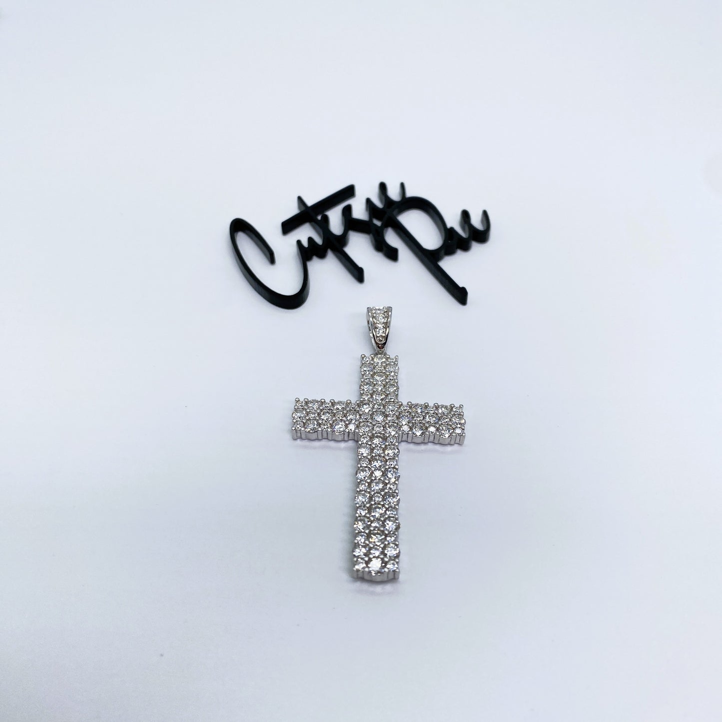 Moissanite Icy Cross Pendant | 31.2MM × 44.5MM | Rhodium-Plated Sterling Silver | Certificate Included
