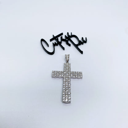 Moissanite Icy Cross Pendant | 31.2MM × 44.5MM | Rhodium-Plated Sterling Silver | Certificate Included