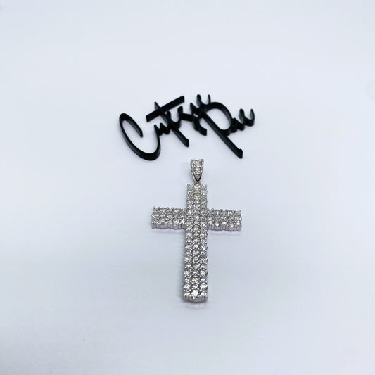 Moissanite Icy Cross Pendant | 31.2MM × 44.5MM | Rhodium-Plated Sterling Silver | Certificate Included