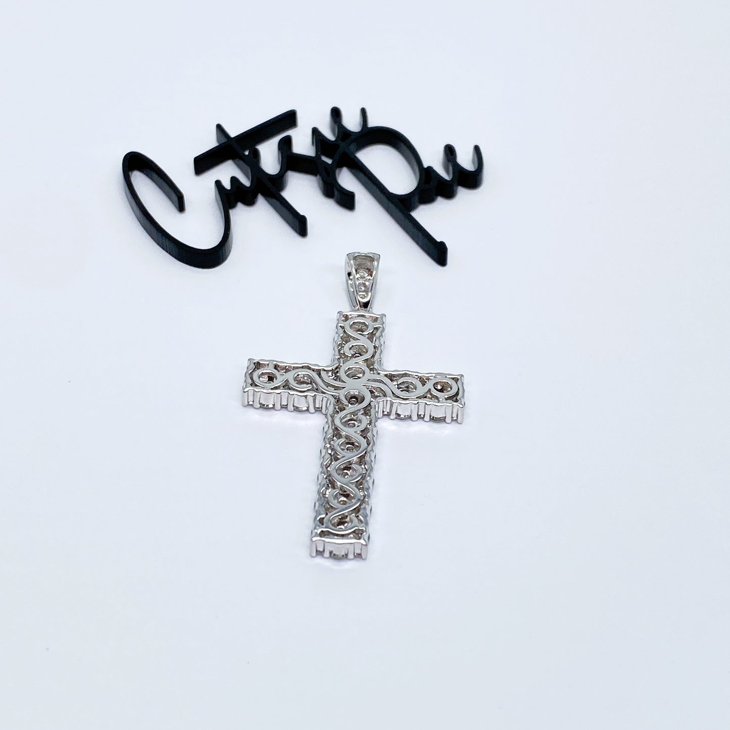 Moissanite Icy Cross Pendant | 31.2MM × 44.5MM | Rhodium-Plated Sterling Silver | Certificate Included
