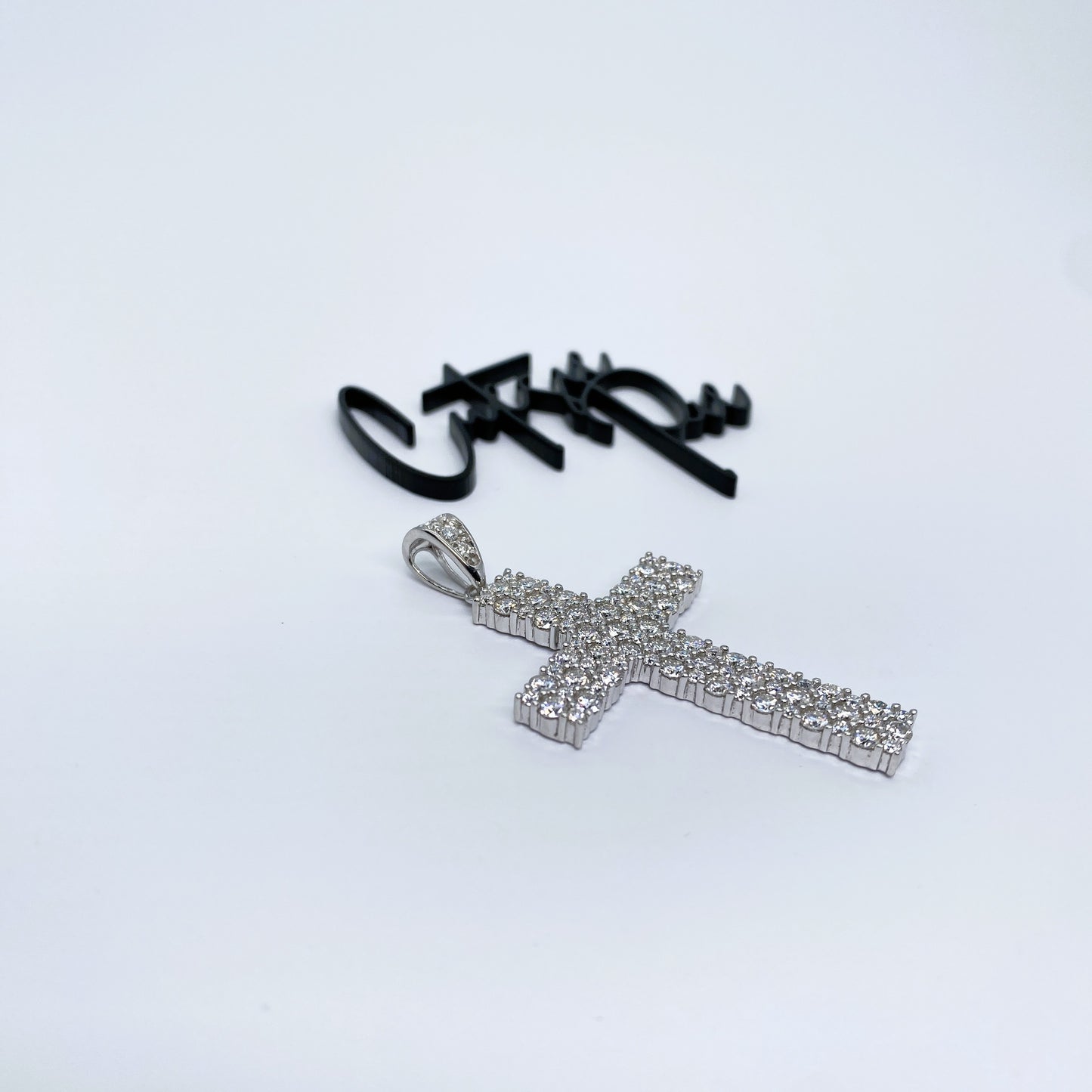 Moissanite Icy Cross Pendant | 31.2MM × 44.5MM | Rhodium-Plated Sterling Silver | Certificate Included