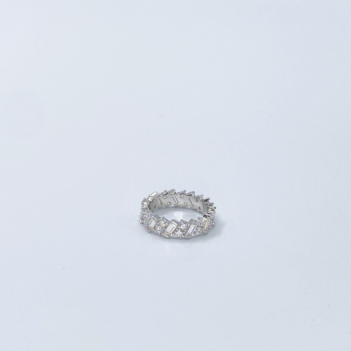 Moissanite Emerald & Round Cut Eternity Ring | 950 Platinum-Plated Sterling Silver | Certificate Included