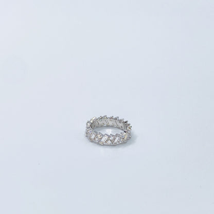 Moissanite Emerald & Round Cut Eternity Ring | 950 Platinum-Plated Sterling Silver | Certificate Included