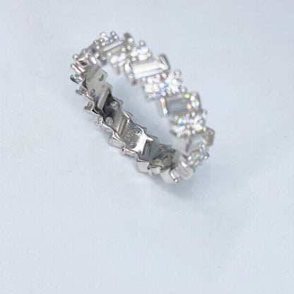 Moissanite Emerald & Round Cut Eternity Ring | 950 Platinum-Plated Sterling Silver | Certificate Included