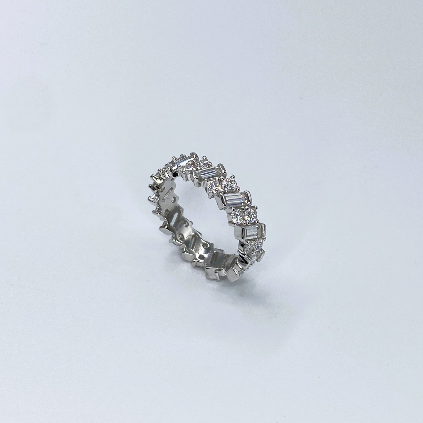 Moissanite Emerald & Round Cut Eternity Ring | 950 Platinum-Plated Sterling Silver | Certificate Included