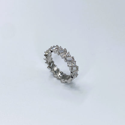 Moissanite Emerald & Round Cut Eternity Ring | 950 Platinum-Plated Sterling Silver | Certificate Included