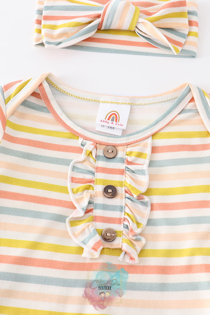 Multicolor Stripe Baby Gown 2PC SET with Headband