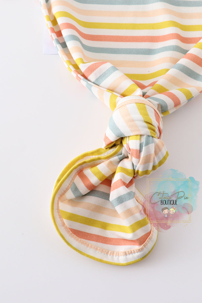 Multicolor Stripe Baby Gown 2PC SET with Headband