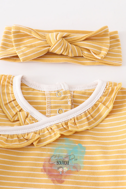 Mustard Stripe Ruffle Baby Gown - 2PC SET