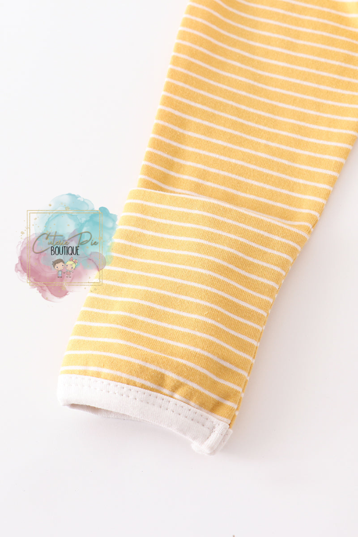 Mustard Stripe Ruffle Baby Gown - 2PC SET