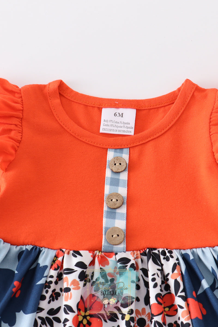 Orange Floral Print Ruffle Baby Romper / Onesie