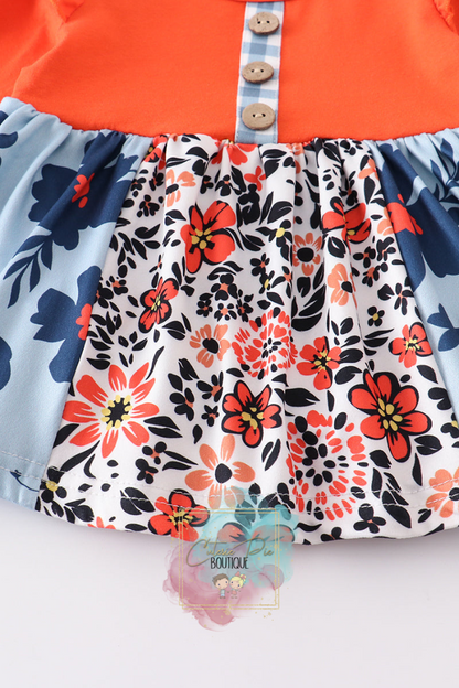 Orange Floral Print Ruffle Baby Romper / Onesie