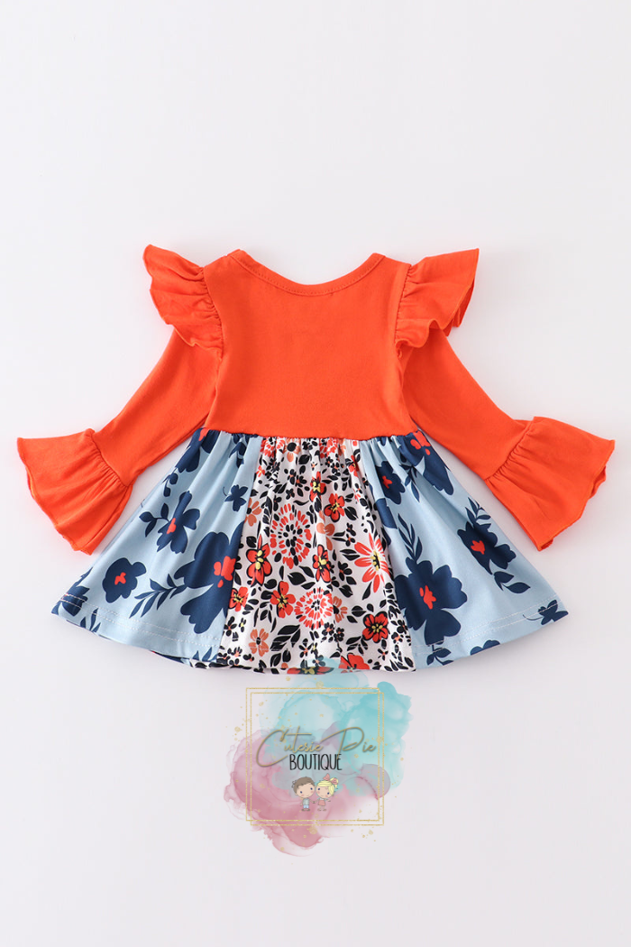 Orange Floral Print Ruffle Baby Romper / Onesie