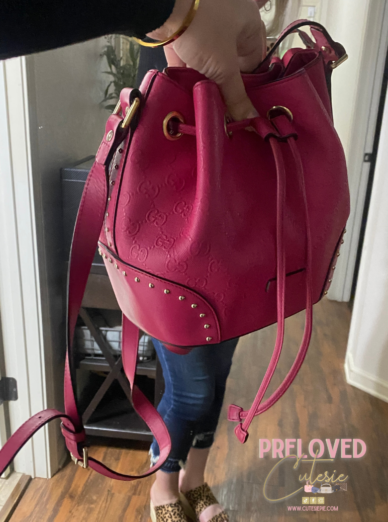 LIMITED EDITION 🦄 Gucci Hilary Lux GG Studded Bucket Bag in Pink - 2 way - crossbody - Vintage Pre-Loved Handbag