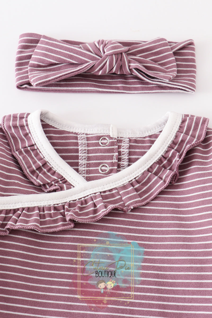 Purple Stripe Ruffle Baby Gown - 2PC SET