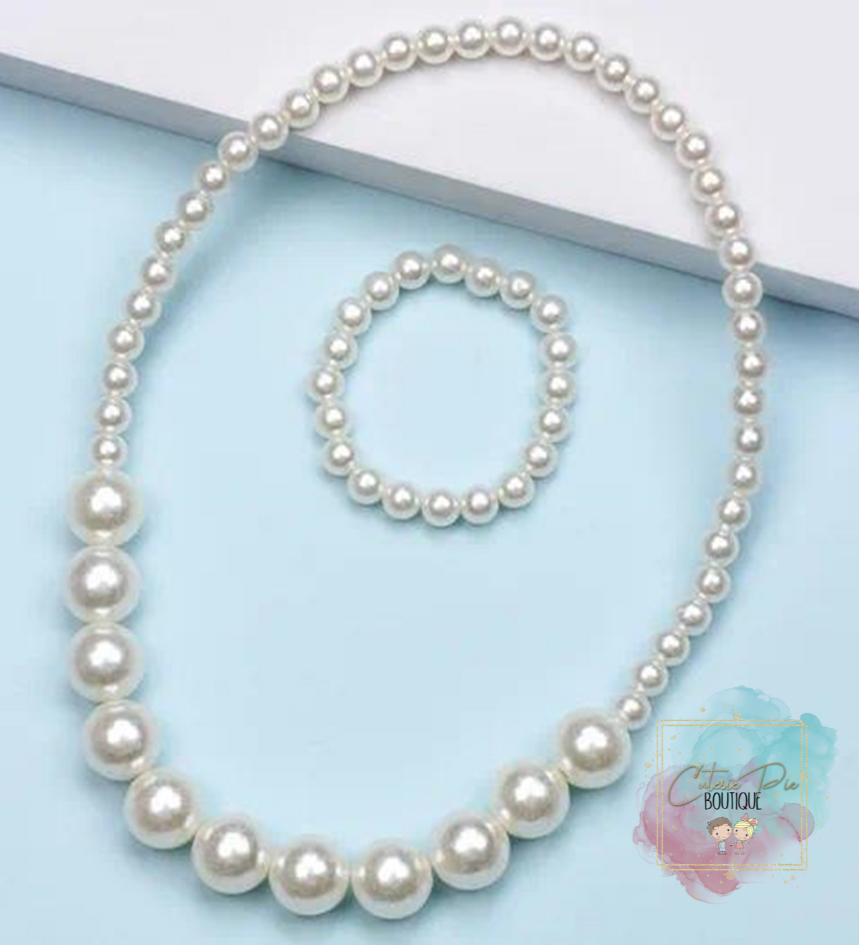 Girl's Pearl Bracelet + Necklace 2PC SET