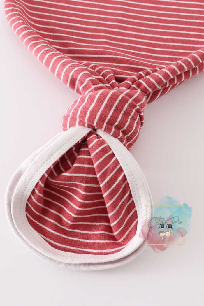 Red Stripe Ruffle Baby Gown - 2PC SET