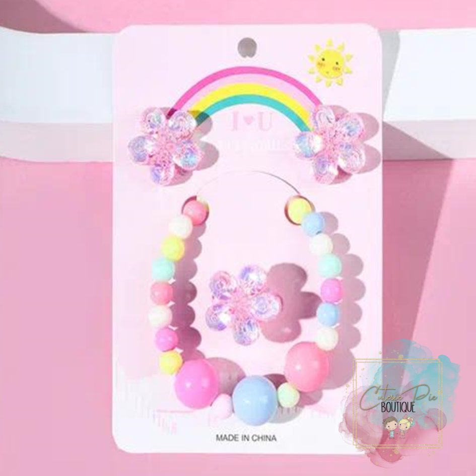 Girl's Acrylic 3PC Set = Bracelet + Earring + Ring