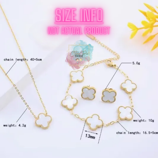 Pink Clover Jewelry Collection | Necklace, Bracelet & Earrings | 18K Gold Plated | 304 Stainless Steel
