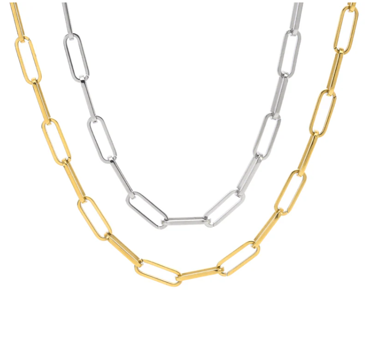 PREMIUM STAINLESS STEEL - NECKLACE - FLAT PAPERCLIP 6.8MM