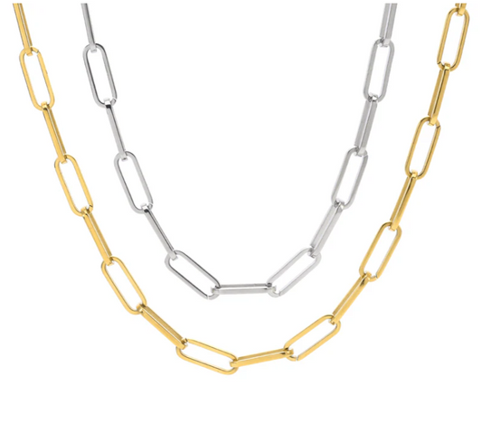 PREMIUM STAINLESS STEEL - NECKLACE - FLAT PAPERCLIP 6.8MM