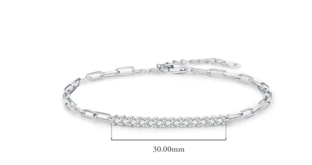 Moissanite Pave and Paperclip Bracelet | 2MM | Sterling Silver | Certificate Included