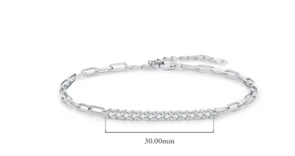 Moissanite Pave and Paperclip Bracelet | 2MM | Sterling Silver | Certificate Included