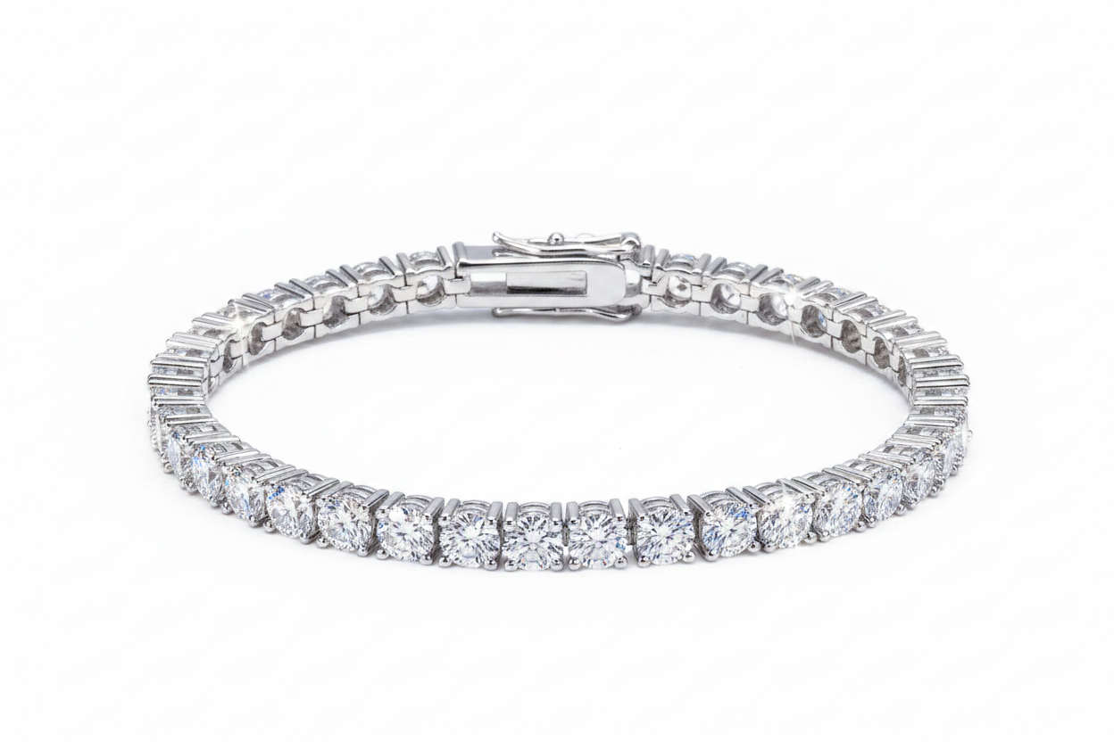Moissanite Tennis Bracelet 3MM | Round Brilliant 0.1CT Each Stone | Platinum over Sterling Silver | Certificate Included