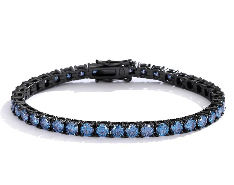 Moissanite Tennis Bracelet 3MM | BLUE Round Brilliant 5.4CT | Titanium over Sterling Silver | Certificate Included