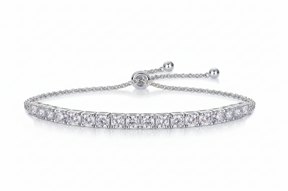Moissanite Tennis Bolo Adjustable Bracelet | 3MM | Round Brilliant 1.8CT | Sterling Silver | Certificate Included