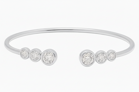 Moissanite Bezel Cuff Bracelet | Round Brilliant 0.8CT | Rhodium over Sterling Silver | Certificate Included