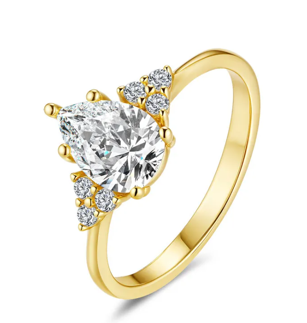 Moissanite Pear Cluster Ring | 1.5CT Main Stone (6x9MM) | 18K Gold over Sterling Silver | Certificate Included