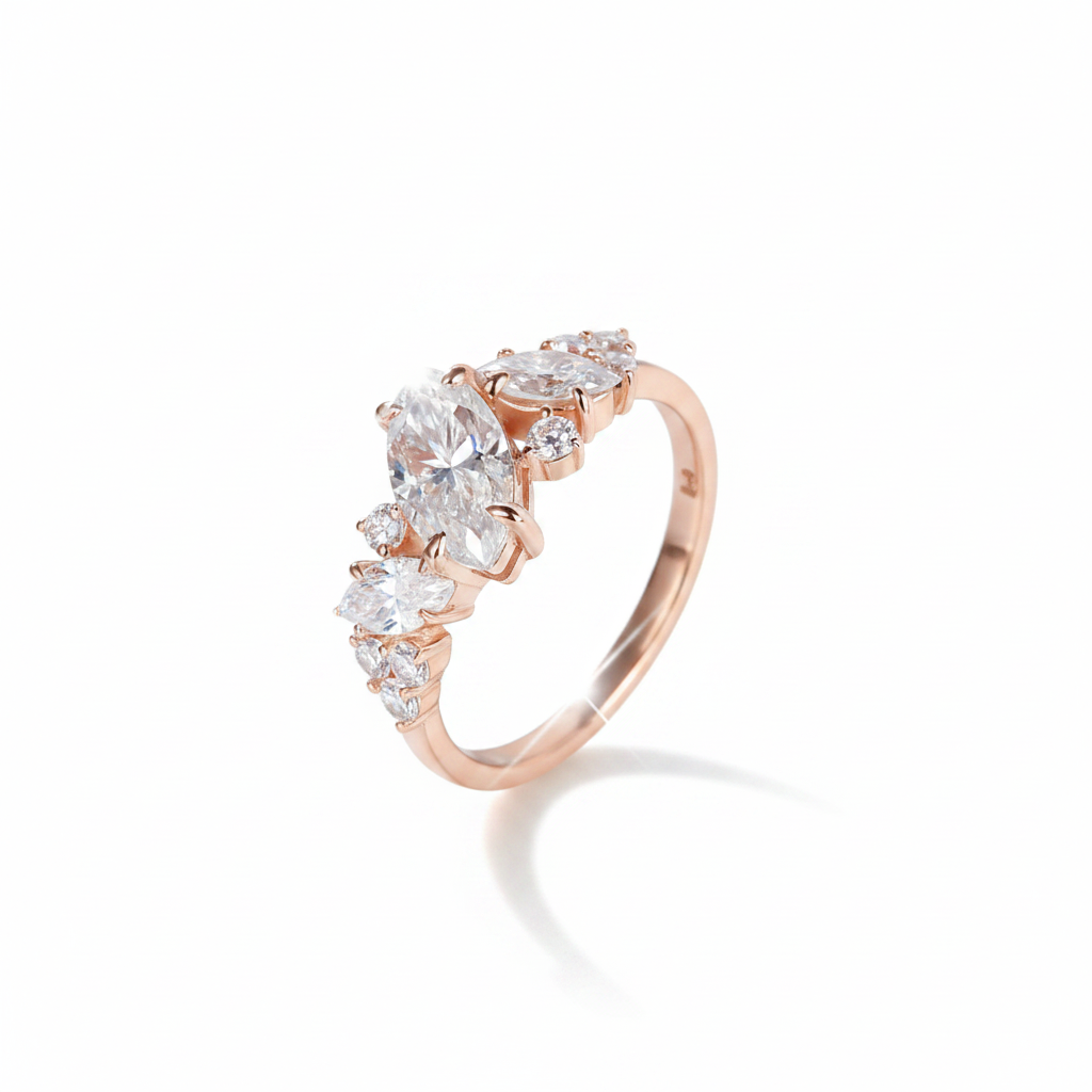 Moissanite Marquise Cluster Ring | 1.0CT Main Stone (5x10MM) | 18K Gold over Sterling Silver | Certificate Included