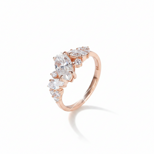 Moissanite Marquise Cluster Ring | 1.0CT Main Stone (5x10MM) | 18K Gold over Sterling Silver | Certificate Included