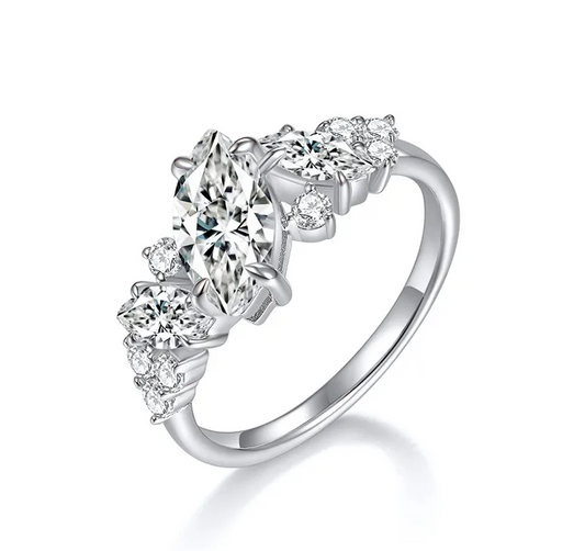 Moissanite Marquise Cluster Ring | 1.0CT Main Stone (5x10MM) | 18K Gold over Sterling Silver | Certificate Included