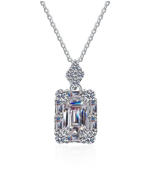 Moissanite Emerald Pendant Necklace | 1.0CT (5x7MM) | 950 Platinum over Sterling Silver | Certificate Included