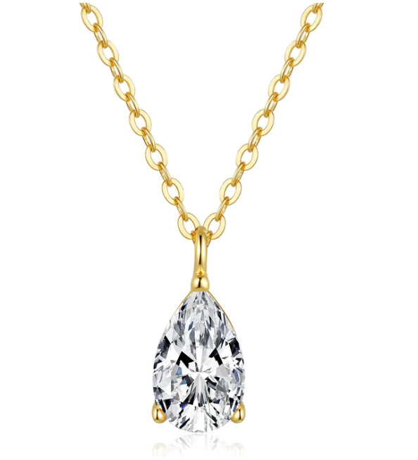 Moissanite Pear Pendant Necklace | 1.0CT (5*8MM) | 18K Gold over Sterling Silver | Certificate Included