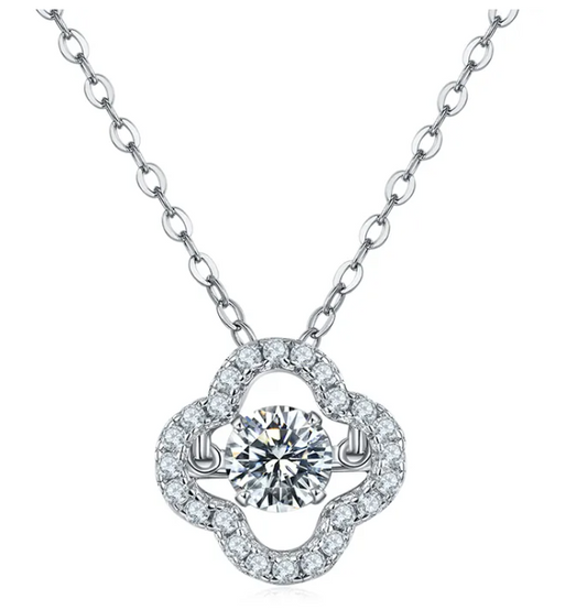 Moissanite Floral Halo Pendant Necklace | 0.4CT Dancing Center Stone (5MM) | Rhodium over Sterling Silver | Certificate Included
